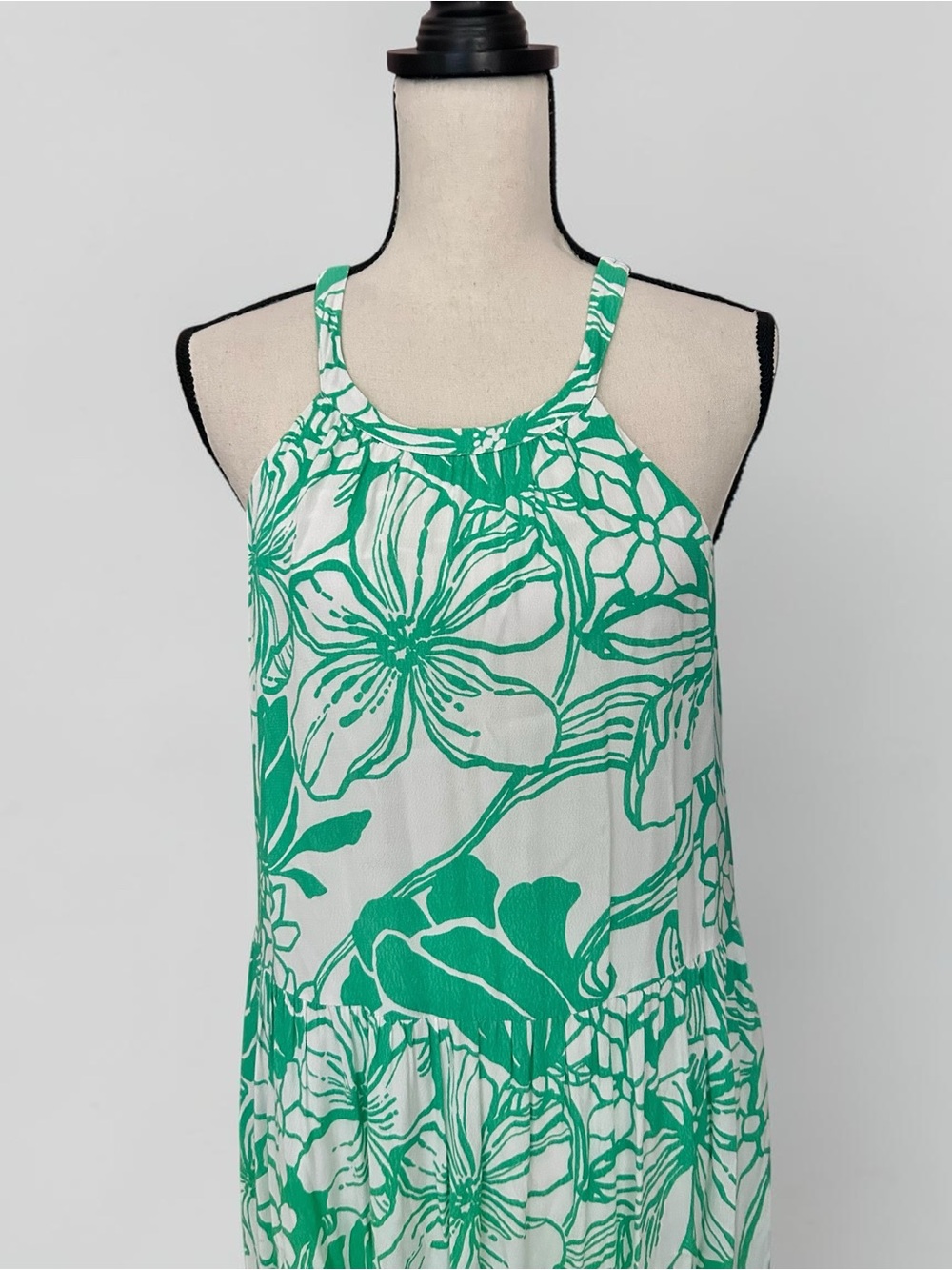 Lilly Pulitzer Green White Tropical Floral Tiered Maxi Dress Sz Small Resort - Picture 7 of 11